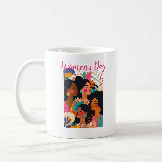 Caneca De Café Dia Internacional da Mulher Rosa Floral (Esquerda)