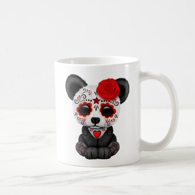 Caneca De Café Dia vermelho do urso de panda inoperante do crânio (Direita)