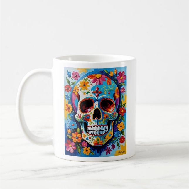 Caneca De Café Dia Vibrante Da Camisa Do Caveira Morta (Esquerda)