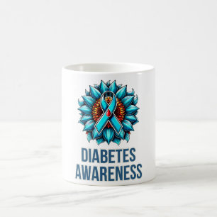 Caneca De Café Diabetes de Girassol Suporte a Fita Azul