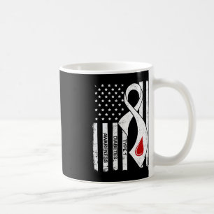 Caneca De Café Diabetes Vintage Cinza Ribbon American Flag Tipo 1