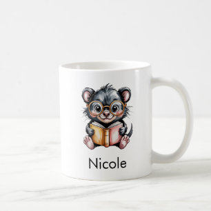 Caneca De Café Diabo da Tasmânia Fofo Lendo um Livro Personalizad
