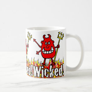 Caneca De Café Diabo Malvado com Tridente nas Chamas