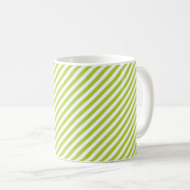 Caneca De Café Diagonal lime green and white stripes pattern (Frente Esquerda)