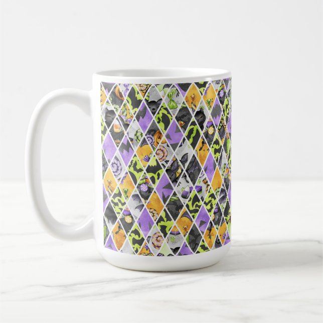 CANECA DE CAFÉ DIAMANTE DE HALLOWEEN PURPLE VERDE DE LARANJA PRET (Esquerda)