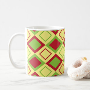 Caneca De Café Diamante Geométrico Vermelho Verde 