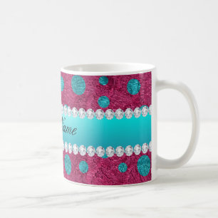 Caneca De Café Diamantes azuis do falso do rosa quente das