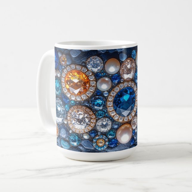 Caneca De Café Diamantes de Gems de Precioso bonito Sapphires Pér (Frente Esquerda)