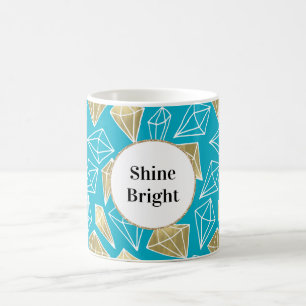Caneca De Café Diamantes Dourados Azuis de Turquoise Chic