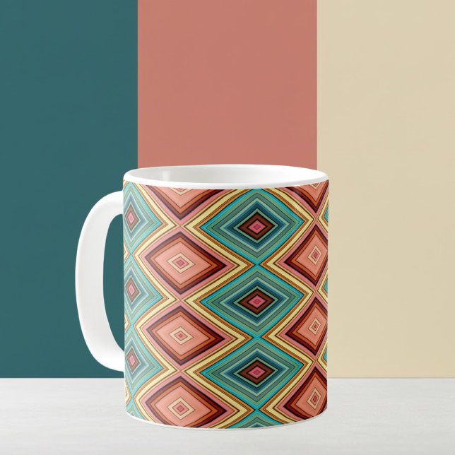 Caneca De Café Diamantes e faixas de cores múltiplas suaves (Criador carregado)