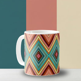 Caneca De Café Diamantes e faixas de cores múltiplas suaves