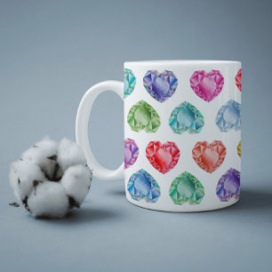 Caneca De Café Diamond Heart Watercolor Pattern Cute Pastel Girly
