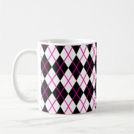 Caneca De Café Diamond Shape Argyle Print Cup Mug Black Pink