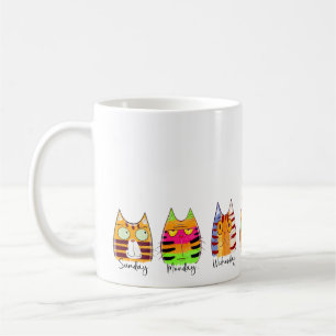 Caneca De Café Dias da Semana dos Gatos Engraçados