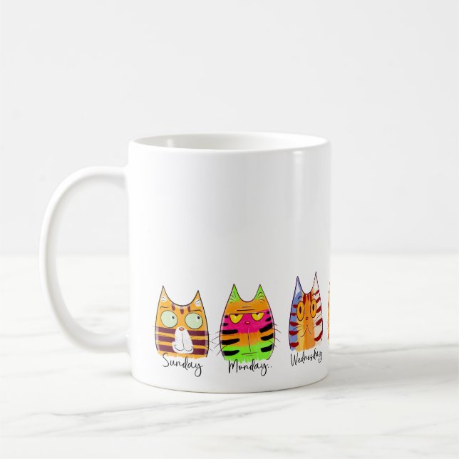 Caneca De Café Dias da Semana Gato Divertido Dias (Esquerda)