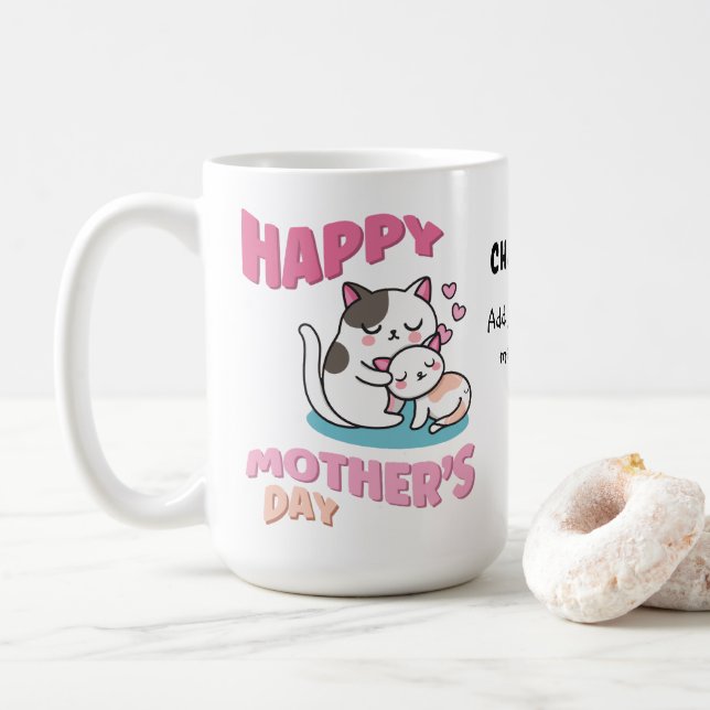Caneca De Café Dias de as mães, estilo kawaii personalizado (Com Donut)