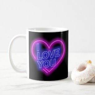 Caneca De Café Dias de os namorados Azuis Cor-de-Rosa Neon Brilha