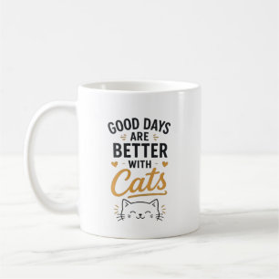 Caneca De Café Dias Felizes São Melhores Com Gatos Linda Tipograf