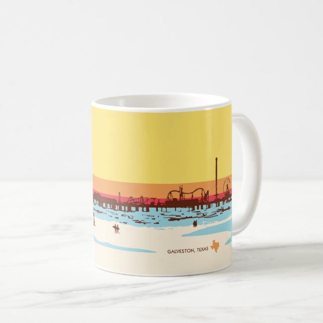 Caneca De Café Dias surf - Ilha Galveston, Pier de Prazer (Frente Esquerda)