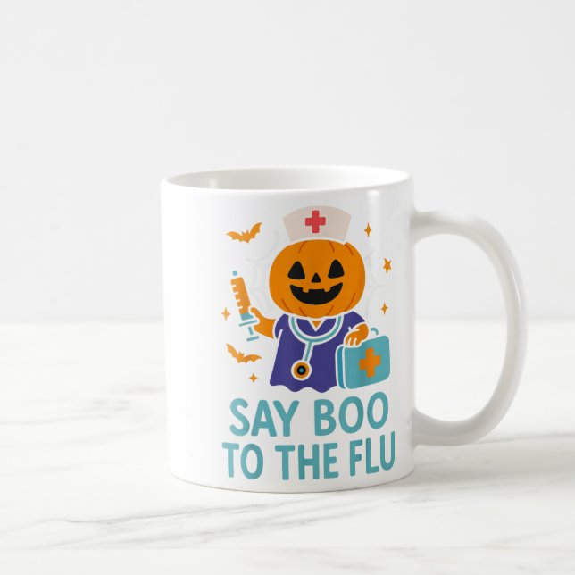 Caneca De Café Diga Boo À Enfermeira De Gripe Pumpkin Na Vacina D (Direita)