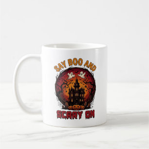 Caneca De Café Diga Boo Casa Assombrada Assustadora Fantasmas Abó