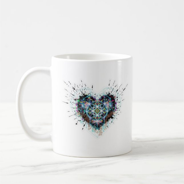 Caneca De Café Digital Heart Sacred Geometry Heart Design  (Esquerda)