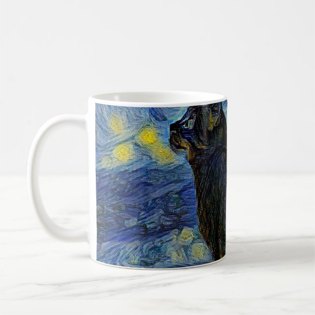 Caneca De Café Digital painting Shambhala cat in Vincent Van Gogh (Esquerda)