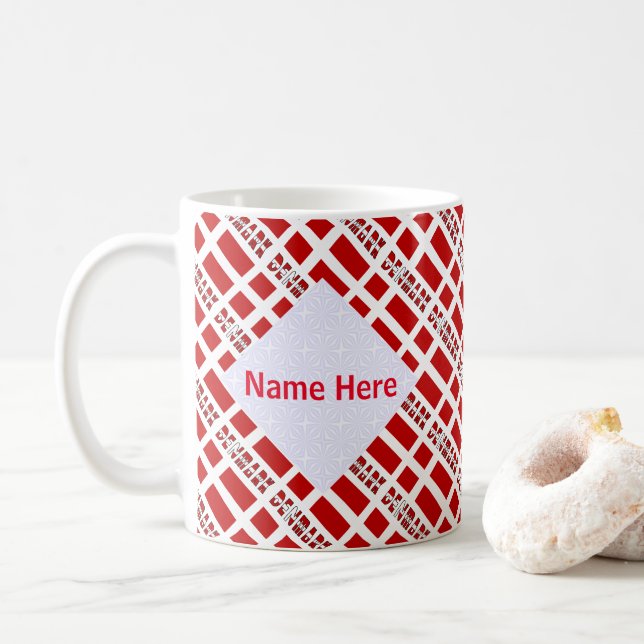 Caneca De Café Dinamarca e Bandeira Dinamarquesa Personalizada em (Com Donut)