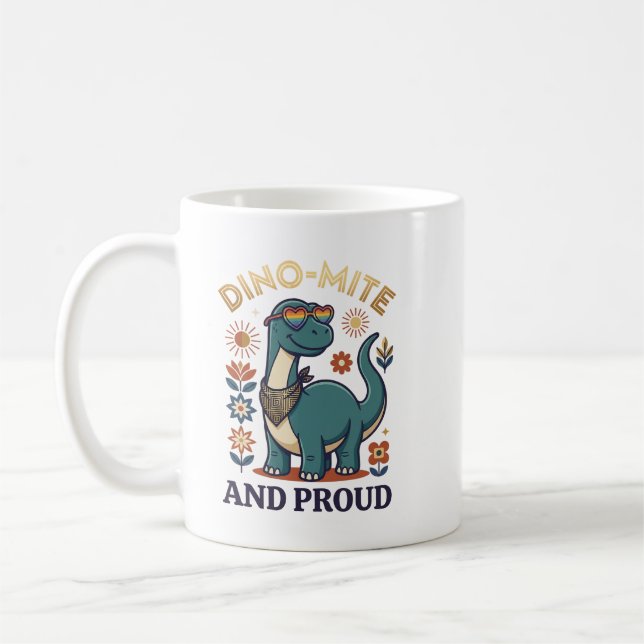 Caneca De Café Dino-Mite e Orgulhoso Design de Piada de Dinossaur (Esquerda)