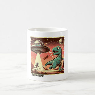 Caneca De Café Dino UFO Selfie: Pânico Vintage (Mug, Tee Mug, cop