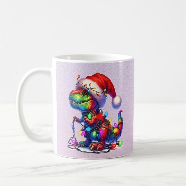 Caneca De Café Dinosaur tangled up in fairy christms lights (Esquerda)