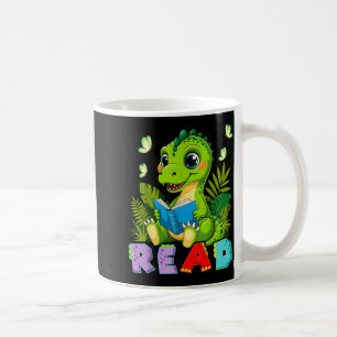 Caneca De Café Dinosauro divertido lendo t rex dino amante de liv