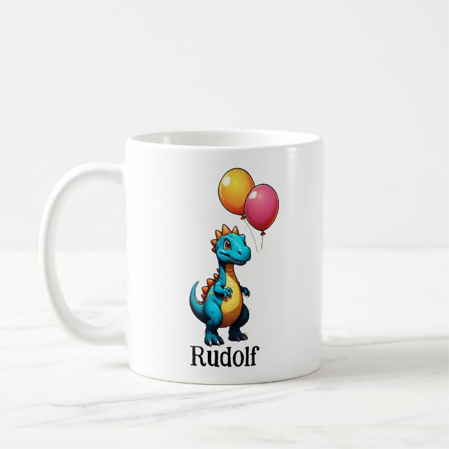Caneca De Café Dinossauro azul com balões (Esquerda)