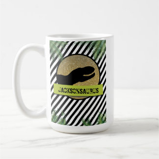 Caneca De Café Dinossauro branco preto listrado
