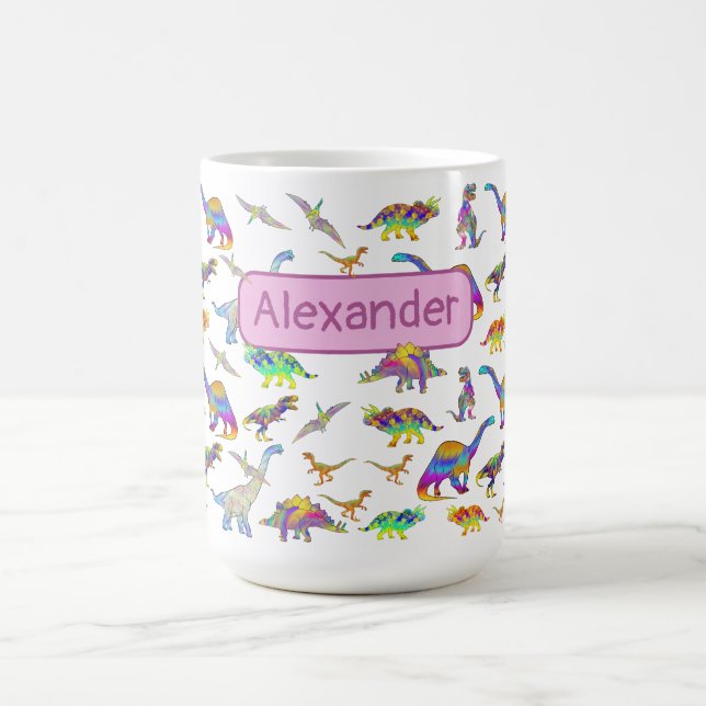 Caneca De Café Dinossauro Colorido monogramado para meninas (Centro)