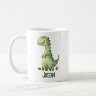 Caneca De Café Dinossauro Cólvora Com Nome Para Crianças