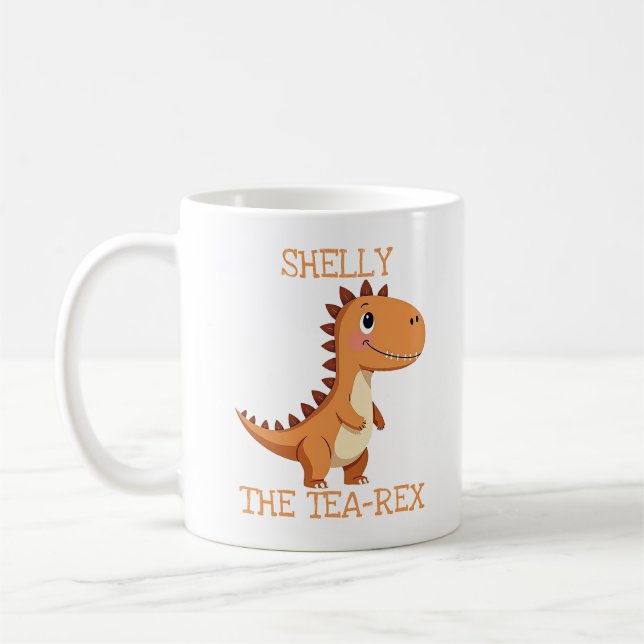 Caneca De Café Dinossauro Cute Tea-Rex Nome Personalizado (Esquerda)
