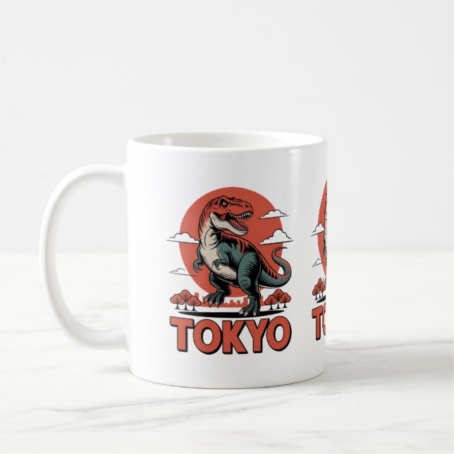 Caneca De Café Dinossauro de Tóquio - Retro T-Rex Japão (Esquerda)