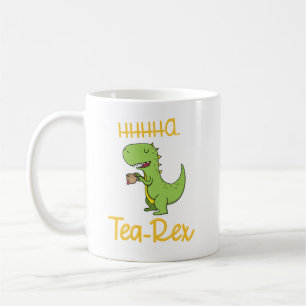 Caneca De Café Dinossauro Engraçado Bebendo Chá Rex Tiranossauro