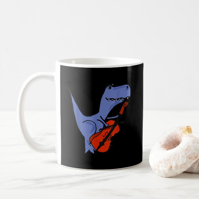 Caneca De Café Dinossauro Engraçado Jogando Cello (Com Donut)