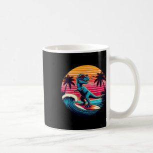 Caneca De Café Dinossauro Engraçado Surfando Pôr do Sol Retro Hom