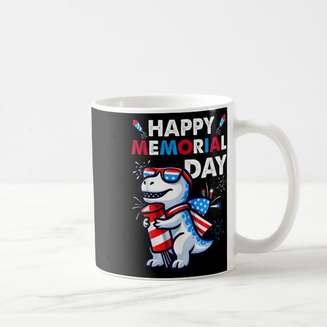 Caneca De Café Dinossauro julho 4º Fireworks American Flag Happy  (Direita)