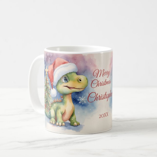 Caneca De Café Dinossauro Natal (Frente Esquerda)