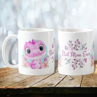 Caneca De Café Dinossauro Rosa Bonito Floral Melhor Mãe Nunca