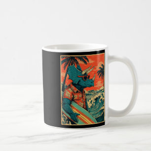 Caneca De Café Dinossauro Surfista Retro Havaí Verão Triceratops