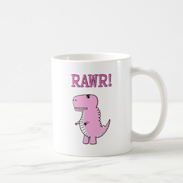 Caneca De Café Dinossauro T-Rex, Cartoon Rosa, Bonito E Irritado (Direita)