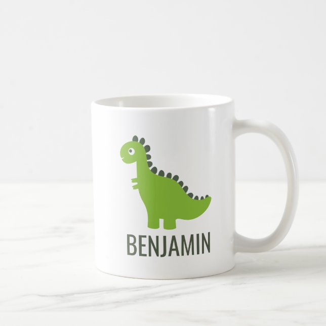 Caneca De Café Dinossauro T Rex Dino Bebê Nome Simples (Direita)
