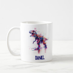 Caneca De Café Dinossauro T-Rex Futurístico Com Nome Para Criança