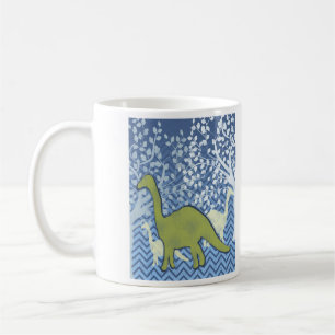 Caneca De Café Dinossauro verde no ziguezague Chevron - azul e