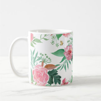 Caneca De Café Dinossauros Cachorros Padrão Floral de Vintage